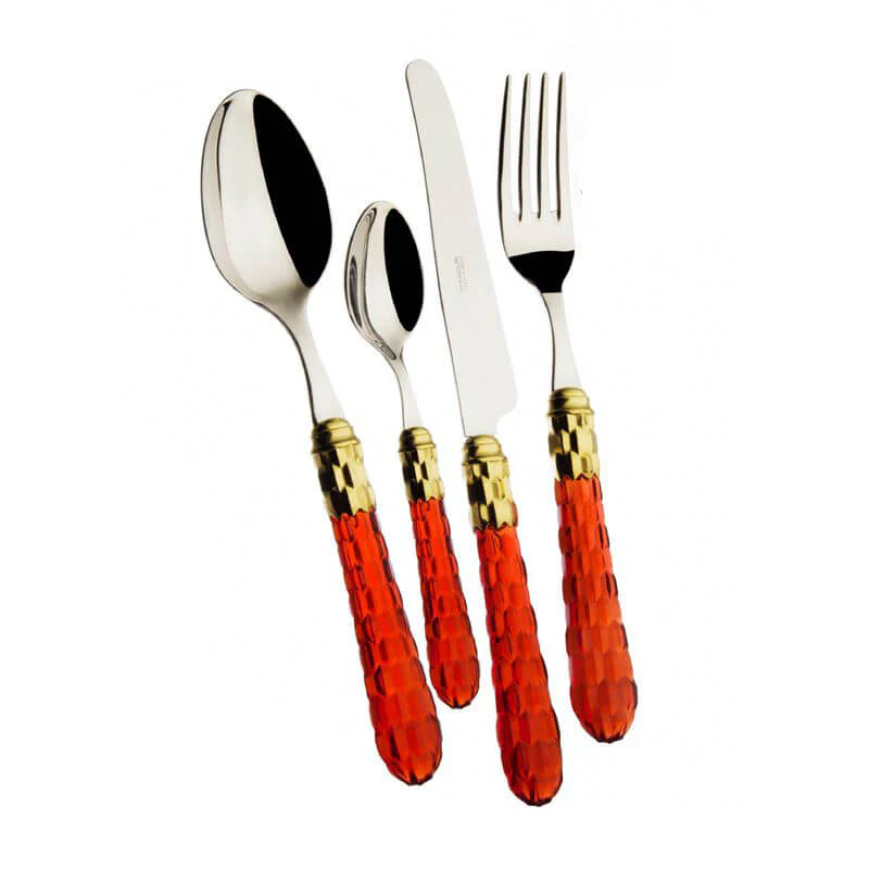 Cristallo Servizio Posate Ghiera Dorata Acciaio Inox - Set 24 Pz - immagine 5