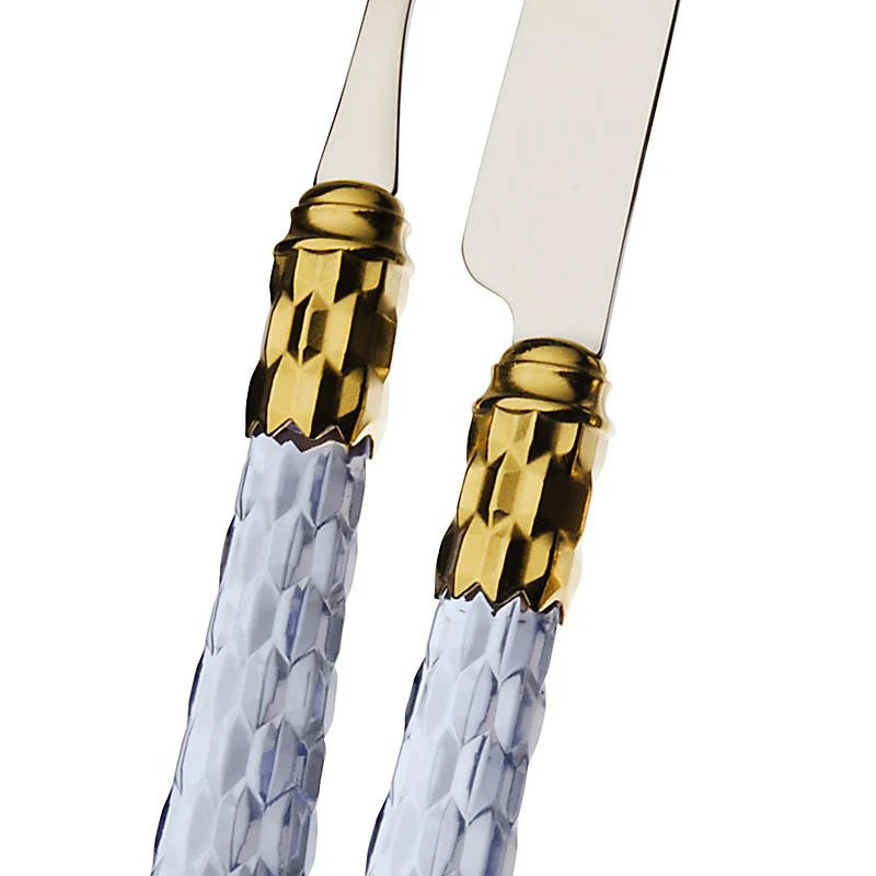 Cristallo Servizio Posate Ghiera Dorata Acciaio Inox - Set 24 Pz - immagine 2