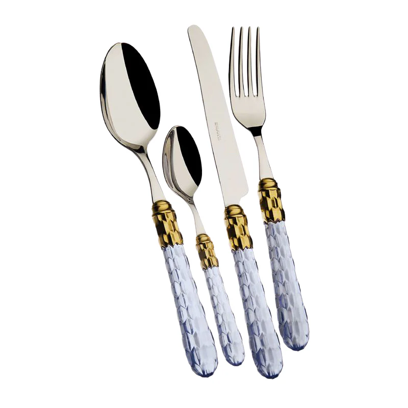 Cristallo Servizio Posate Ghiera Dorata Acciaio Inox - Set 24 Pz