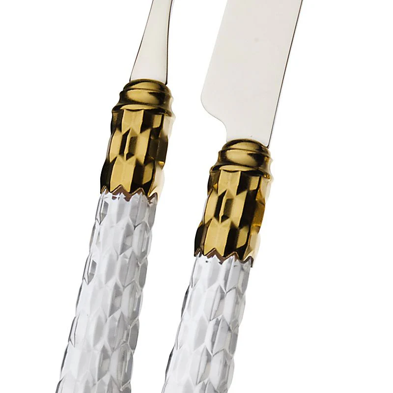 Cristallo Servizio Posate Ghiera Dorata Acciaio Inox - Set 24 Pz - immagine 4