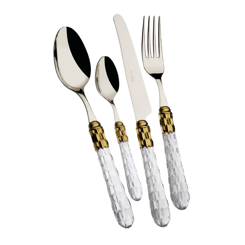 Cristallo Servizio Posate Ghiera Dorata Acciaio Inox - Set 24 Pz - immagine 3